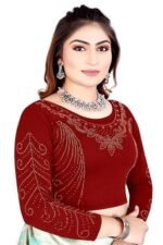 Full Diamond Stylish Readymade Stitched Stretchable Blouses, Readymade Cotton Lycra Round Neck Full Sleeve Blouse for Women - Image 2
