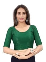 Round Neck Dobby Cotton Lycra Stretchable Elbow Half Sleeve Readymade Saree Blouse for Women Stylish