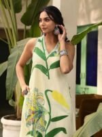 Women's Pure Cotton Sleeveless Regular Kurta with Pant (Green-Leaf-p) - Image 2