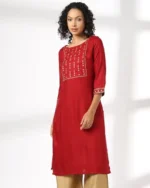 Women Straight Kurta With Yoke Embroidery - Image 2