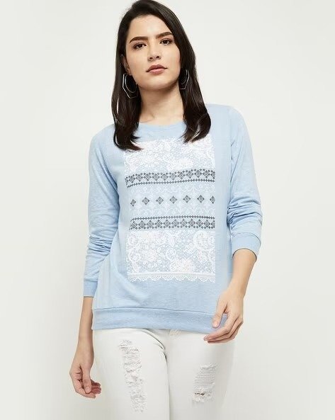 473Wx593H-469032640-skyblue-MOD.jpg Women Floral Print Regular Fit Round Neck T-Shirt - Image 1