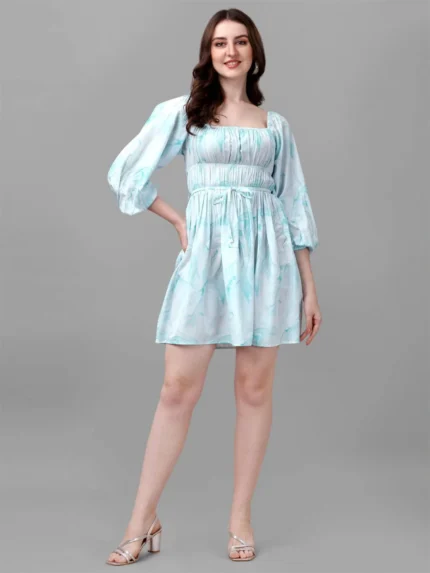 DRESSES FOR WOMEN WESTERN WEAR ABSTRACT SEA GREEN