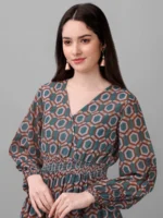 DRESSES FOR WOMEN WESTERN WEAR GEOMETRICAL GREEN DRESS